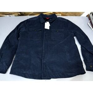Robert Graham Corduroy Jacket Work Blue Mens L Large New Zip Snap Pockets Cotton